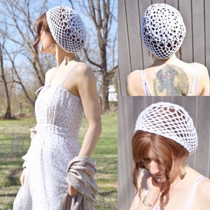 Crochet PATTERN: Filigree Lace Cap / Slouchy Hat / Snood / Renaissance Cap - Instant Download PDF