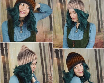 Crochet PATTERN : Gnome Toboggan / Bulky Ribbed Easy Crochet Beanie / Cute Unique Winter Hat Pattern / Knit Look Crochet Pattern - PDF