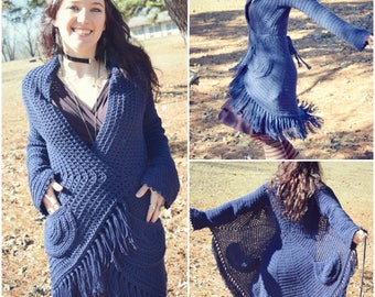 Crochet PATTERN: Spiral Sweater / Easy Crochet Sweater Wrap Cardigan Pattern / Easy Spring or Fall Sweater / Simple Wrap Sweater Pattern