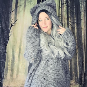 Häkelanleitung: Batty Kitty Pullover / Oversize Hoodie / Katzenohren Kapuze / Kuscheliger Oversize Hoodie - Instant Download PDF
