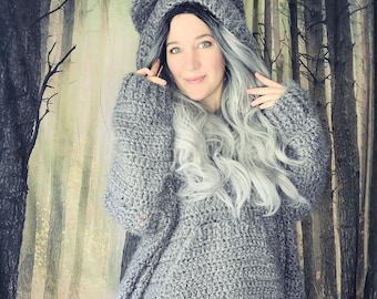 Schema per maglione all'uncinetto Batty Kitty: Felpa oversize con orecchie di gatto (schema PDF)