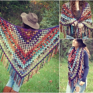 Crochet PATTERN: Scrappy Granny Shawl / Easy Beginner Crochet Pattern / Easy Crochet Shawl Pattern / Hippie Boho Crochet Pattern - PDF File