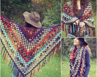 Crochet PATTERN: Scrappy Granny Shawl / Easy Beginner Crochet Pattern / Easy Crochet Shawl Pattern / Hippie Boho Crochet Pattern - PDF File