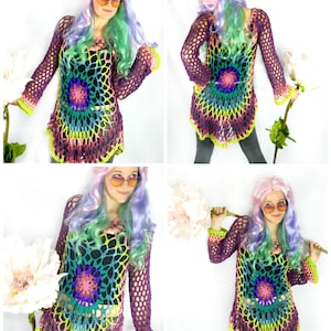 Crochet PATTERN: flower Child Pullover / Floral Mandala Sweater Dress ...