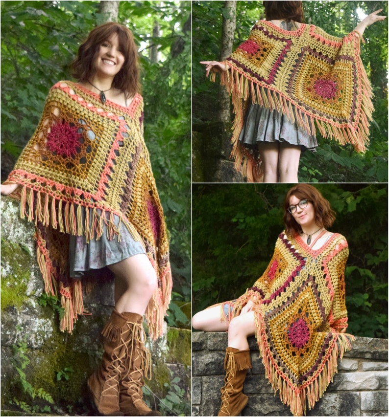 Crochet PATTERN: Kismet Poncho / Bohemian Large Poncho Pattern / Retro Hippie 60's 70's Crochet Pattern / Downloadable PDF File image 1