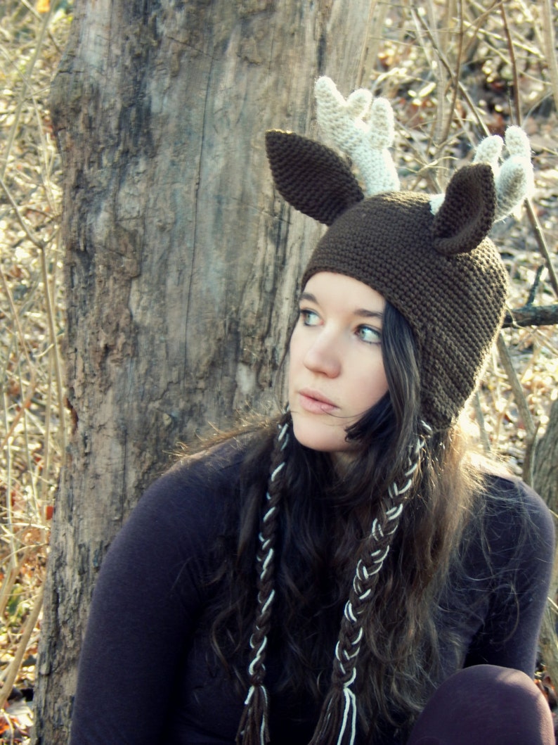 Crochet PATTERN: Deer Hat with Antlers / Woodland Forest Animal Hat / Reindeer Crochet Hat Pattern/ Instant Download PDF image 3