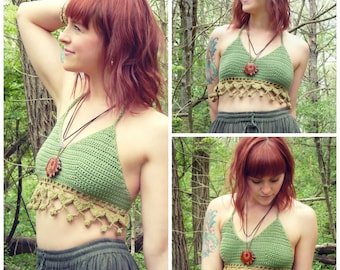 Crochet PATTERN: Mehndi Halter Top / Crochet Festival Top / Beach Coverup Crop Top / Earthy Bellydance Costume Top