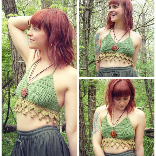 Crochet PATTERN: Mehndi Halter Top / Crochet Festival Top / Beach Coverup Crop Top / Earthy Bellydance Costume Top