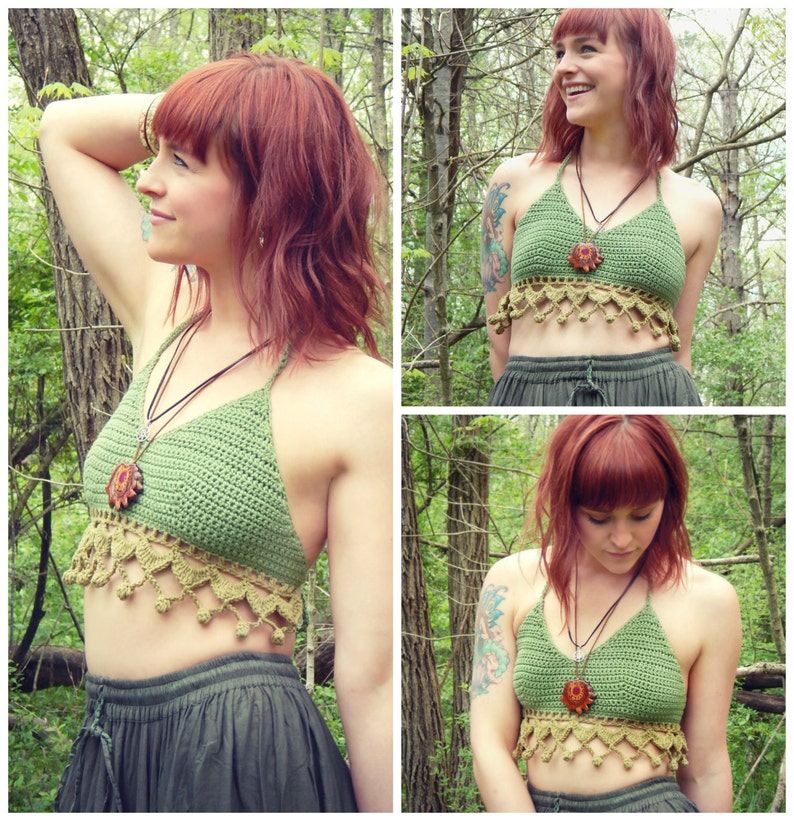 Crochet PATTERN: Mehndi Halter Top / Crochet Festival Top / Beach Coverup Crop Top / Earthy Bellydance Costume Top image 1