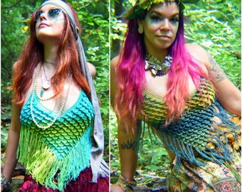 Crochet PATTERN: Feather & Scale Halter Top / Crocodile Stitch Halter Top / Bikini Top / Festival Fantasy Costume Croc Stitch Pattern