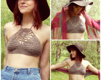 Crochet PATTERN: Sol Halter Top A-DD Cup Sizes / Dream Catcher Crop Top / Crochet Lace Festival Halter Top Pattern - Instant Download PDF