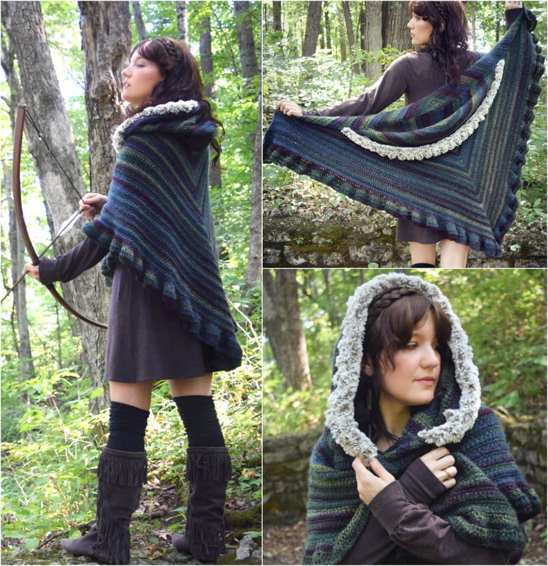 Crochet PATTERN: Novella Shawl / Hooded Faux Fur Trim Shawl / Easy Unique Shawl Crochet Pattern / Historic Fantasy Cosplay Pattern image 1