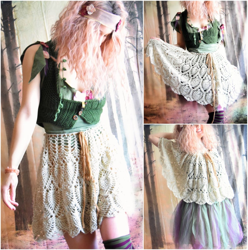 Crochet PATTERN: Cobweb Wrap / Convertible Pineapple Shawl / Bohemian Lace Skirt / Hippie Vintage Boho Retro Renaissance PDF Download image 3