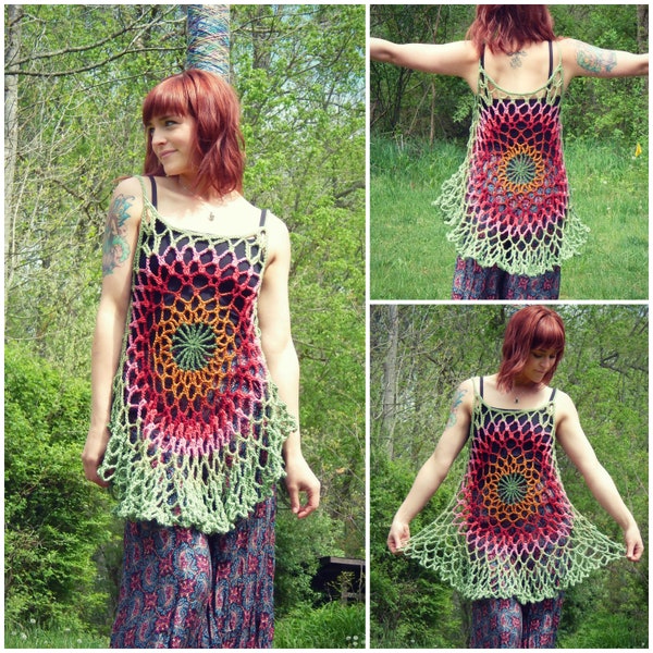 Crochet PATTERN:  Mandala Top / Romantic Hippie Festival Tank Top Lace Beach Coverup PATTERN ONLY