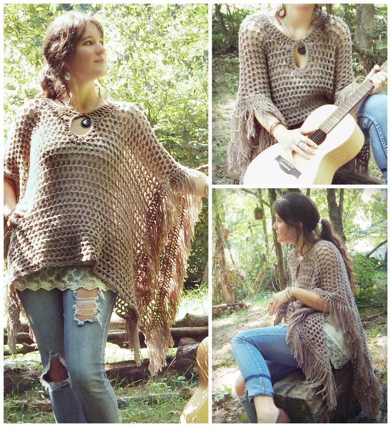 Crochet PATTERN: Freewheelin' Poncho / Keyhole Collar Fringed Poncho / Easy Crochet Pattern / Instant Download PDF image 1