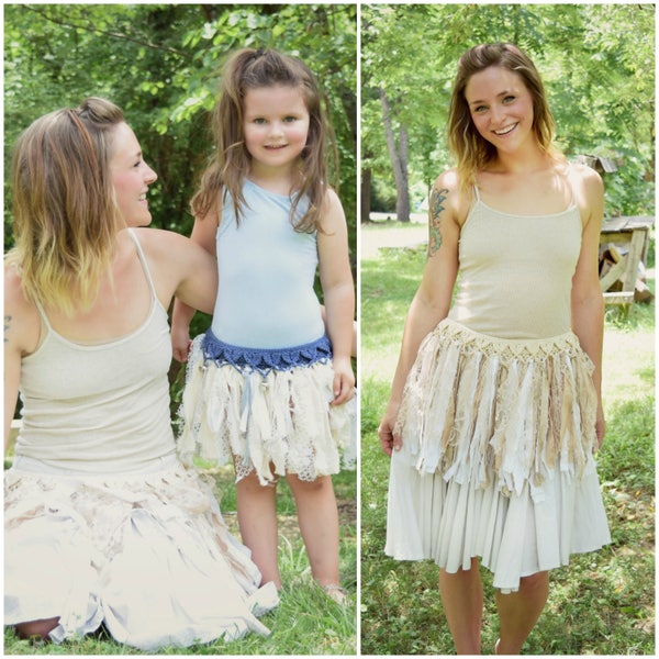 Crochet PATTERN: Cecilia Skirt Belt, Child & Adult Size /Fabric Fringe Pixie Belt / Tattered Faerie Layering Skirt - Instant Download PDF