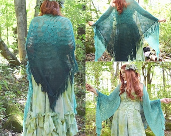 Crochet PATTERN: Fortune Teller's Shawl / Easy Shawl Pattern in 4 sizes / Kerchief or Bandana Scarf / Full Length Shawl Filet Lace Graph