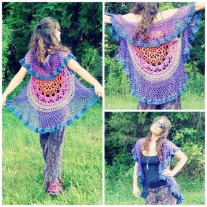 Crochet PATTERN: Lotus Mandala Circular Vest / Colorful Crochet Circular Vest / Crochet Mandala Shawl Pattern Instant Download PDF