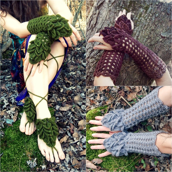 Crochet PATTERN: Mermaid Mitts & Barefoot Sandals / Crocodile Stitch Gants / Croc Stitch Barefoot Sandals /Instant Download PDF