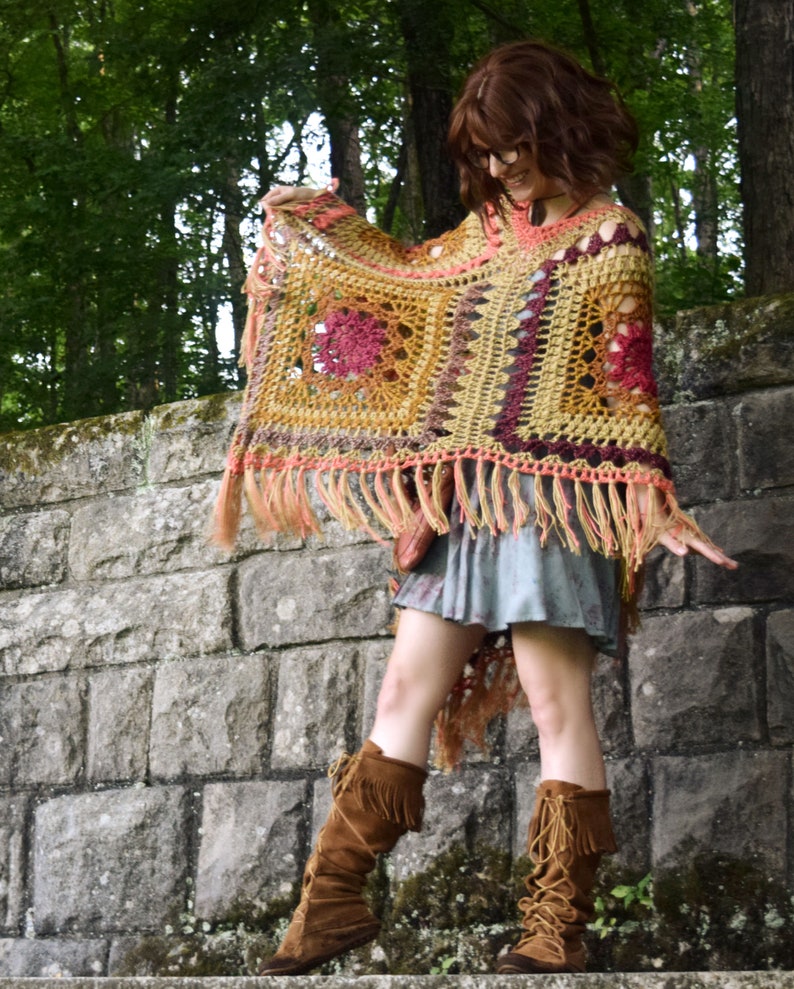 Crochet PATTERN: Kismet Poncho / Bohemian Large Poncho Pattern / Retro Hippie 60's 70's Crochet Pattern / Downloadable PDF File image 7