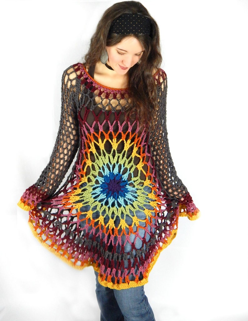 Crochet PATTERN: Pull Flower Child / Floral Mandala Sweater Dress / Hippie Retro Boho Festival Wear Téléchargement instantané du fichier PDF image 4