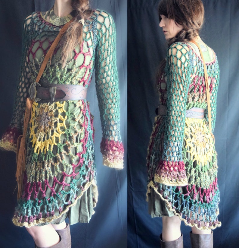 Crochet PATTERN: Pull Flower Child / Floral Mandala Sweater Dress / Hippie Retro Boho Festival Wear Téléchargement instantané du fichier PDF image 8