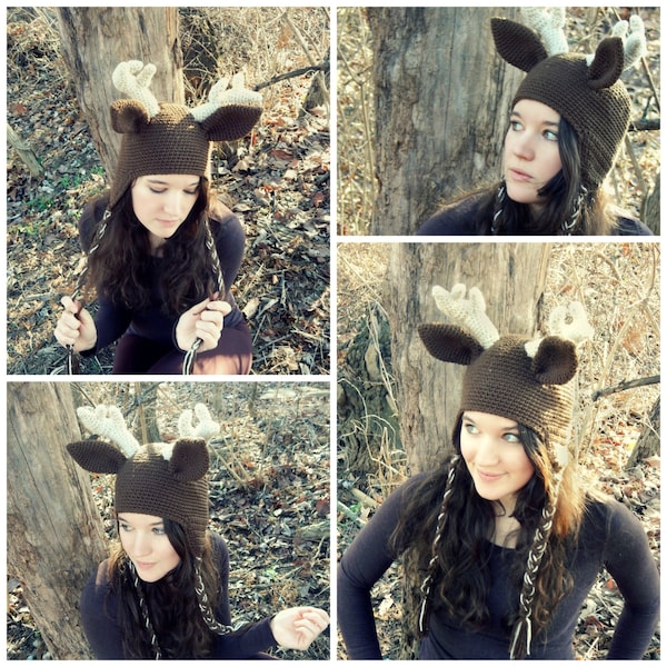 Crochet PATTERN: Deer Hat with Antlers / Woodland Forest Animal Hat / Reindeer Crochet Hat Pattern/  Instant Download PDF