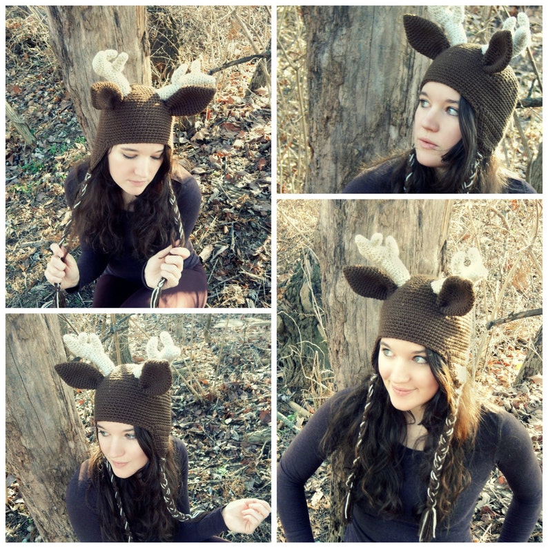Crochet PATTERN: Deer Hat with Antlers / Woodland Forest Animal Hat / Reindeer Crochet Hat Pattern/ Instant Download PDF image 1