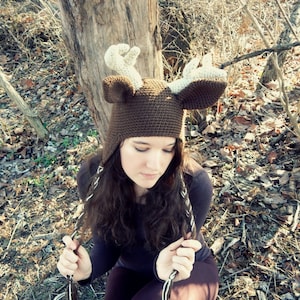 Crochet PATTERN: Deer Hat with Antlers / Woodland Forest Animal Hat / Reindeer Crochet Hat Pattern/ Instant Download PDF image 2