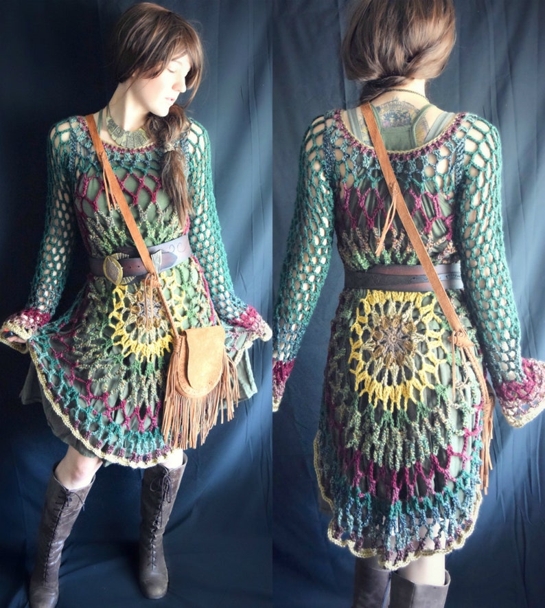 Crochet PATTERN: Pull Flower Child / Floral Mandala Sweater Dress / Hippie Retro Boho Festival Wear Téléchargement instantané du fichier PDF image 6