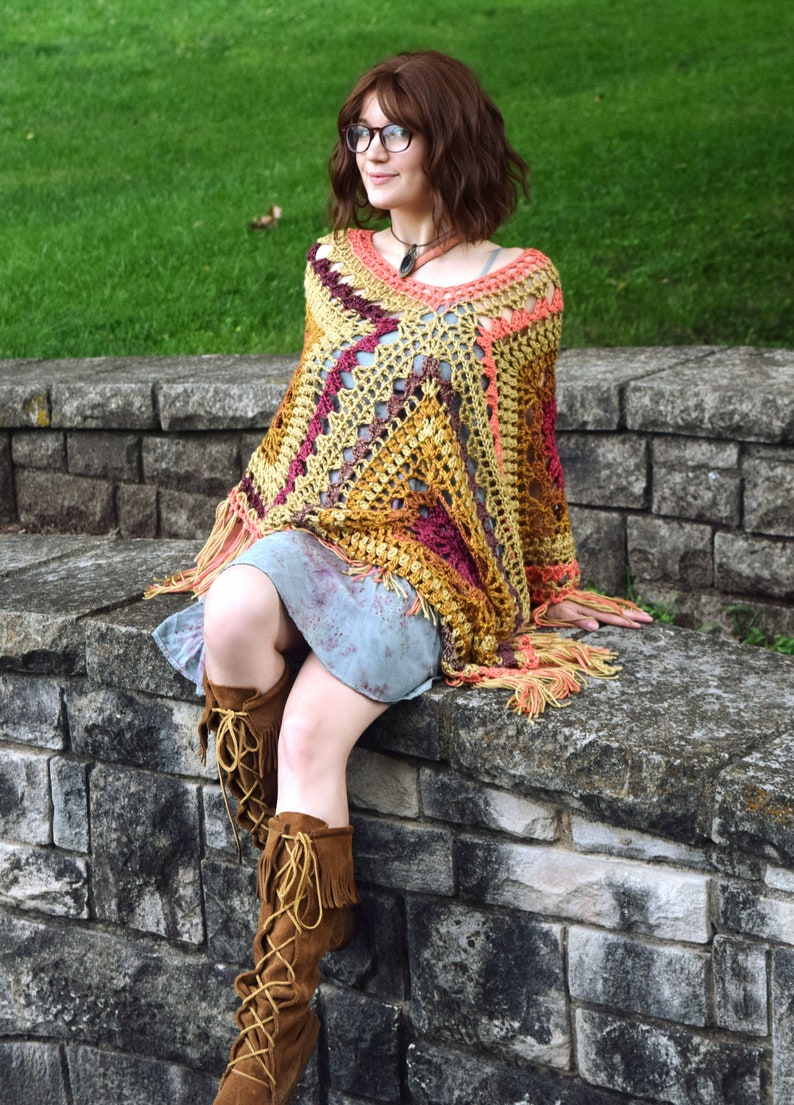 Crochet PATTERN: Kismet Poncho / Bohemian Large Poncho Pattern / Retro Hippie 60's 70's Crochet Pattern / Downloadable PDF File image 2