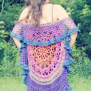 Crochet PATTERN: Lotus Mandala Circular Vest / Colorful Crochet Circular Vest / Crochet Mandala Shawl Pattern Instant Download PDF image 2