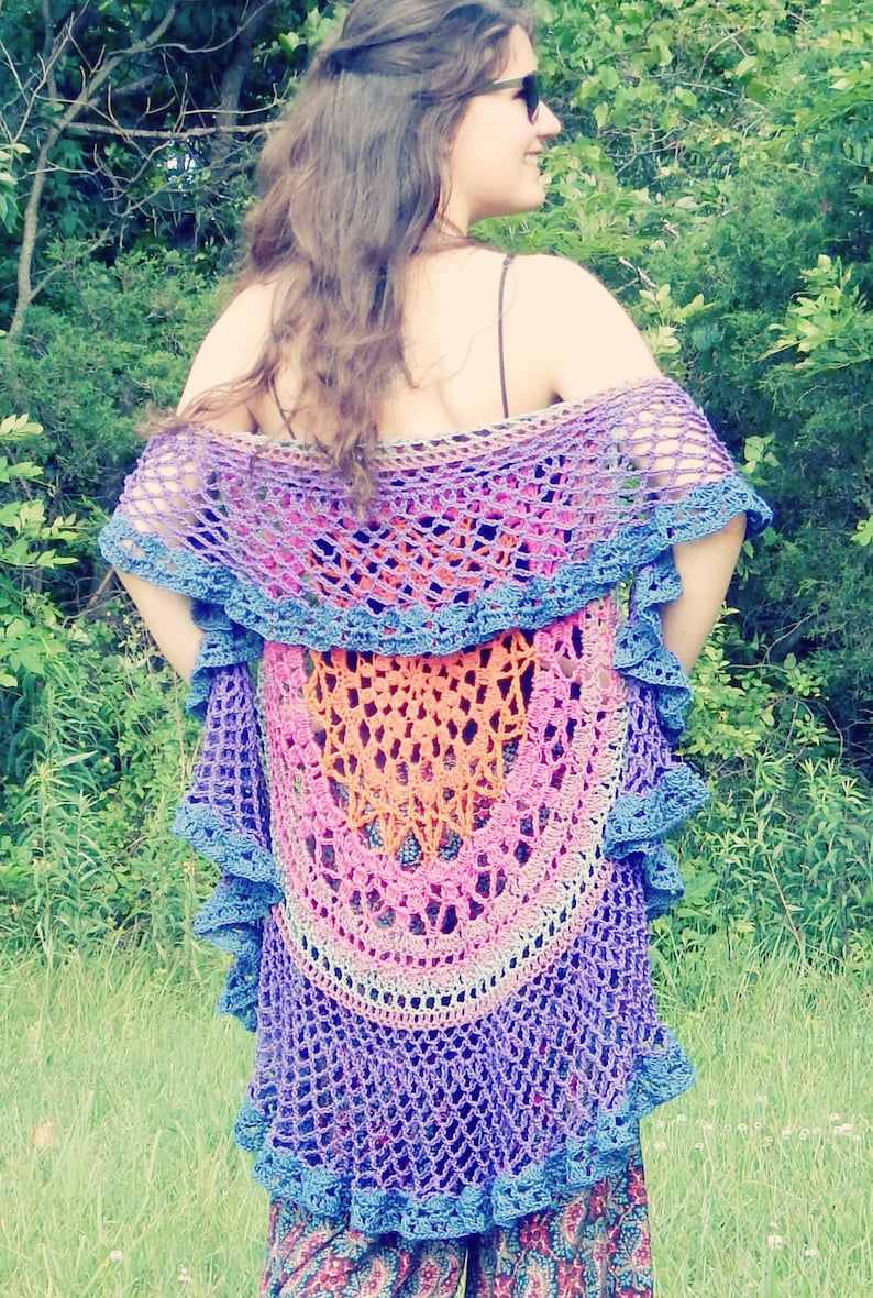 Crochet PATTERN: Lotus Mandala Circular Vest / Colorful Crochet Circular Vest / Crochet Mandala Shawl Pattern Instant Download PDF image 2