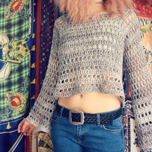 Crochet PATTERN: Window Box Sweater / Bell Sleeve Crop Top Pattern/ Flare Sleeve Cropped Sweater / Hippie Boho Rock Instant Download PDF image 5