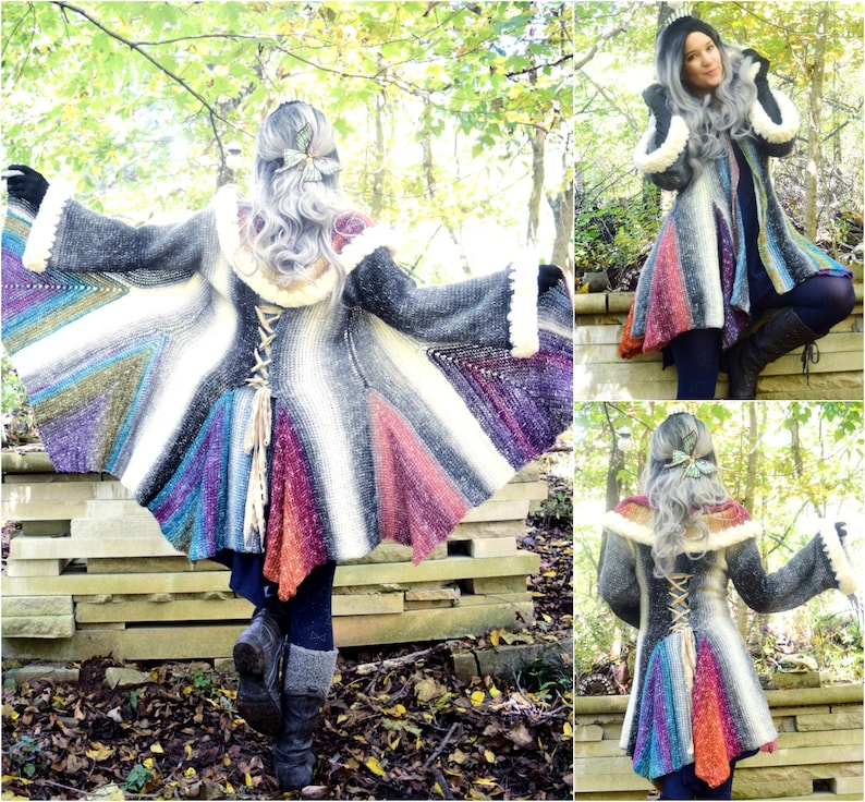 Crochet PATTERN: Priestess Coat Tunisian Crochet/ Sizes XS-2XL / Unique Fantasy Renaissance Witchy Hooded Coat Pattern / PDF File image 1