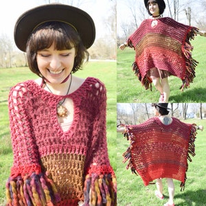 Crochet PATTERN: Freewheelin' Poncho / Keyhole Collar Fringed Poncho / Easy Crochet Pattern / Instant Download PDF image 10