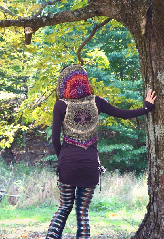 Crochet Vest PATTERN: Tree of Life Hooded Vest, Optional Sleeves (PDF Pattern)