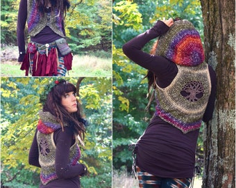 Crochet PATTERN: Embla Vest / Tree of Life Crochet Vest / Bohemian Woodland Convertible Hooded Vest / Sizes XS - XL - Instant Download Pdf