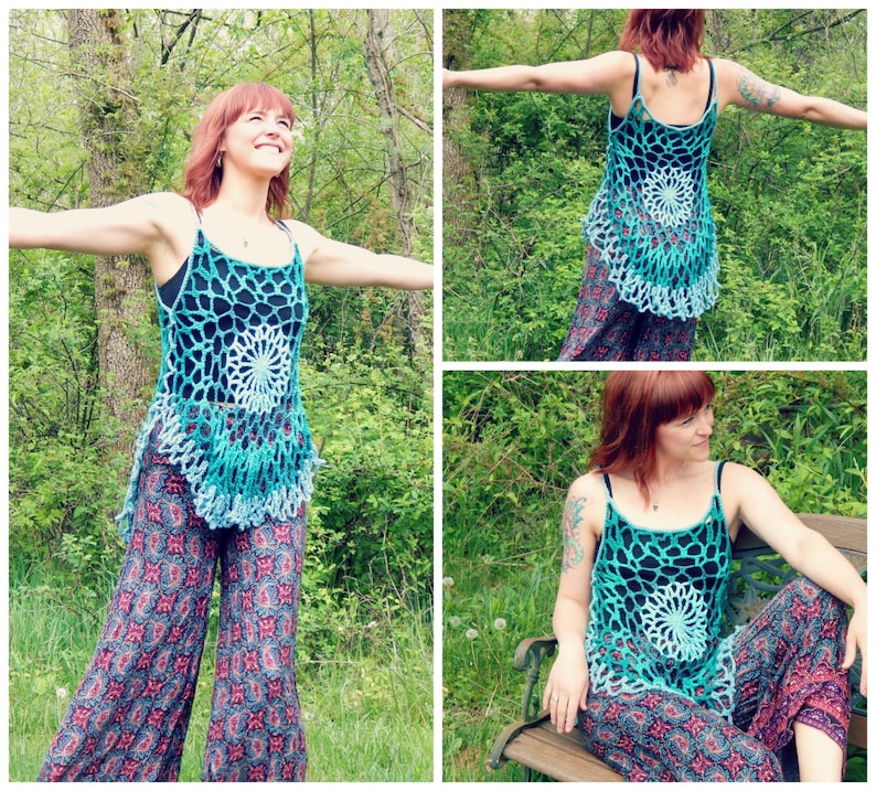 Crochet PATTERN: Mandala Top / Romantic Hippie Festival Tank Top Lace Beach Coverup PATTERN ONLY image 2