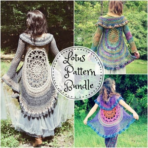 Crochet PATTERN Bundle: Lotus Duster & Lotus Vest / Bohemian Hippie Lace Mandala Jacket Vest / 2 Instant Download PDFs
