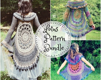 Häkelmuster-Bundle: Lotus Duster & Lotus Vest / Boho Hippie Lace Mandala Jacket Vest / 2 Sofort-Download-PDFs