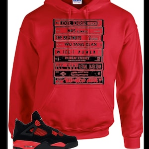 Sneaker Shirt Air Jordan 4 Red Thunder Match1 990s Cassettes Hip Hop Rap hoodie