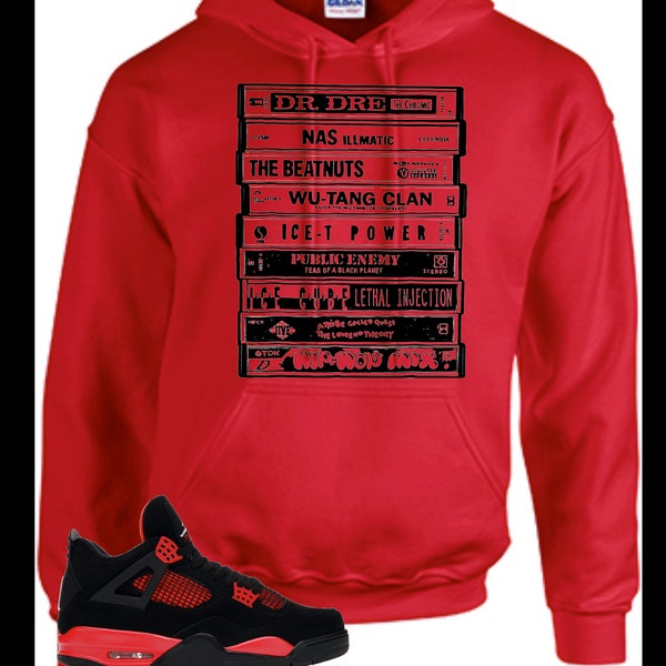 Sneaker Shirt Air Jordan 4 Red Thunder Match1 990s Cassettes Hip Hop Rap hoodie