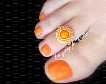 Gold Toe Ring, Gold Ring, Tribal Toe Ring, Tribal Ring, Orange and Gold Bead, Gold Beads, Toe Ring, Ring, Stretch Bead Toe Ring