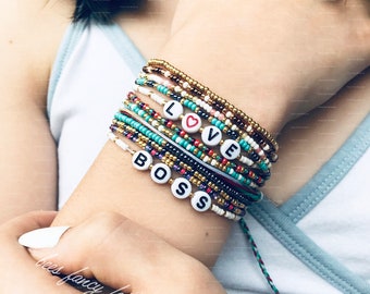 Sweet Petite Bracelet Stack, Stackable Stretchy Bracelets, Create Your Own Letter Word Bracelet, Friendship Bracelets, Wax Cord