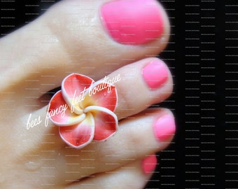 Welcome to Hawaii Plumeria Polymer Clay Flower Stretch Elastic Bead Toe Ring