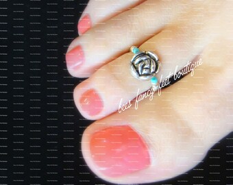 Silver Plated Rose Coin Bead Stretch Elastic Toe Ring