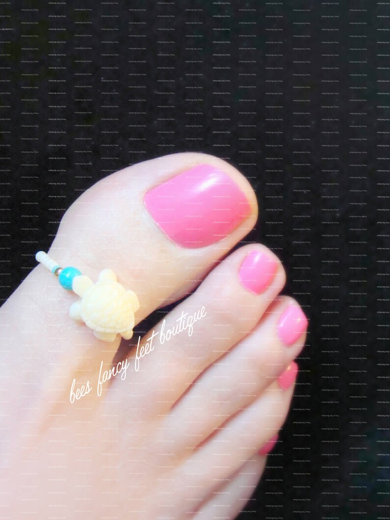 Big Toe Ring, White Stone Powder Turtle Charm, Turquoise Pearl Toe Ring, Tribal Toe Ring, Beach Toe Ring, Stretch Toe Ring image 1