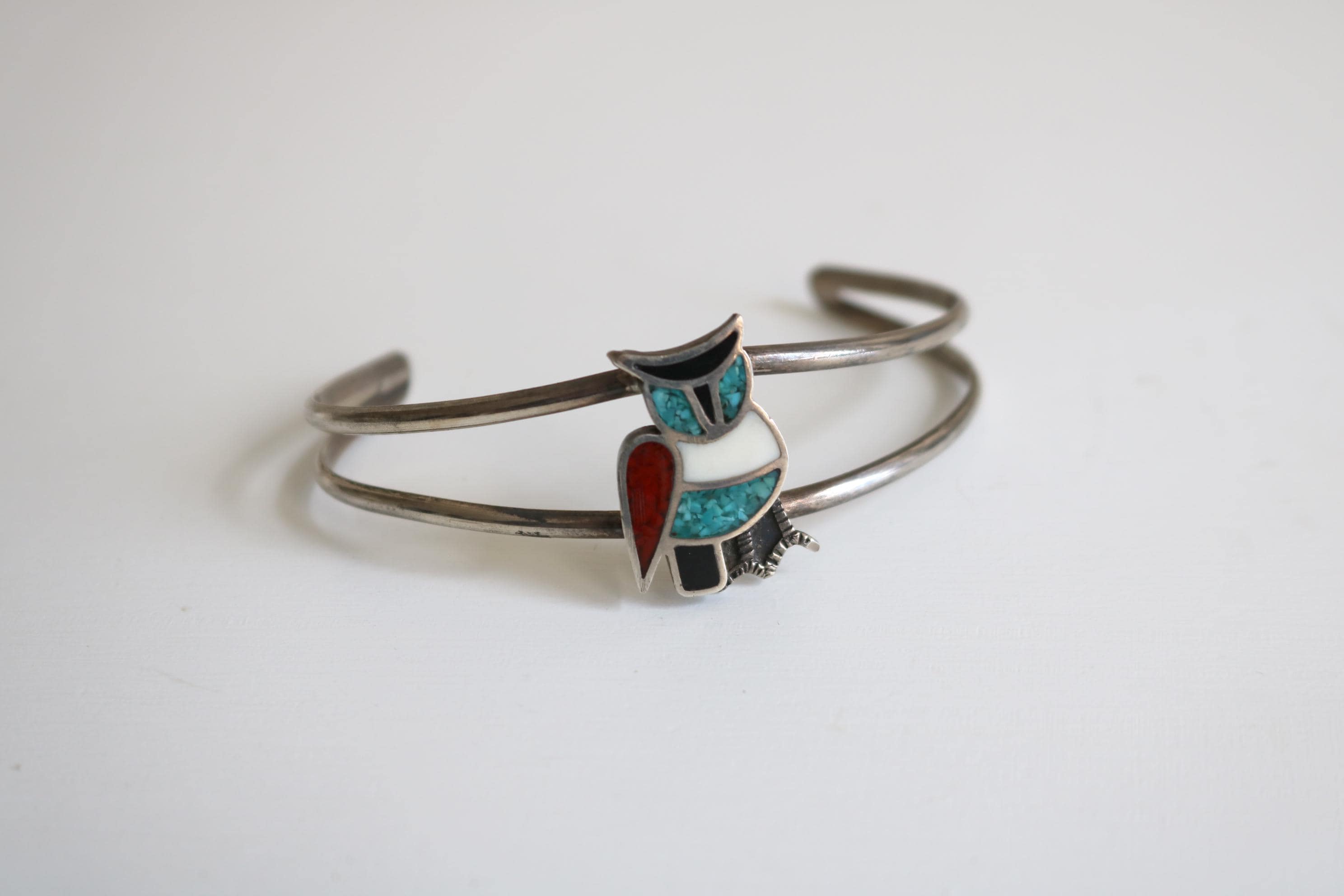 Vintage Sterling Crushed Mosaic Owl Bracelet