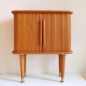 MCM Teak Tambour Convertible Side Table or Wall Mount Cabinet